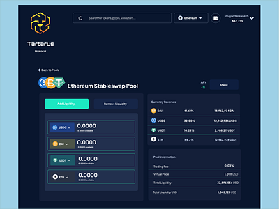 Tartarus Protocol: Stableswap Liquidity Pool blockchain crypto defi design ui