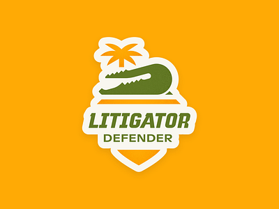 Litigator Defender Logo alligator branding court design florida gator illustration law lawsuit lawyer legal logo palm tree sms vector