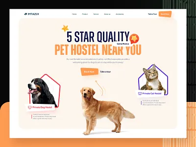 PetCare Landing Page - Website Design animal cat dog lovers homepage hotel imtiazux landing page landingpage pet apps pet boarding pet care petshop ui ui designer veterinary web web design website