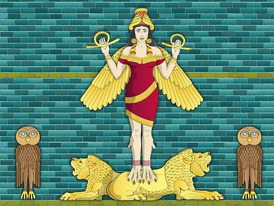 Illustration of Mesopotamian goddess art character design flat illustration vector