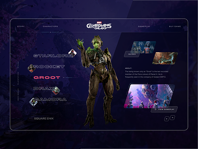 Guardians concept drax game gamora groot rocket starlord ui ux video video game videogame web web design webdesign