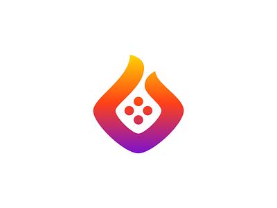 Fire, Dice Logo Design for Online Casino (Unused for Sale) bet black and white blackjack bookmaker brand identity branding casino dice dots flame fire for sale unused buy gambling games gradient gradients logo mark symbol icon negative space online play poker solid