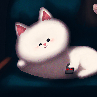 my cat never put the remote down cat character cute digitalart doodle drawing illustration photoshop