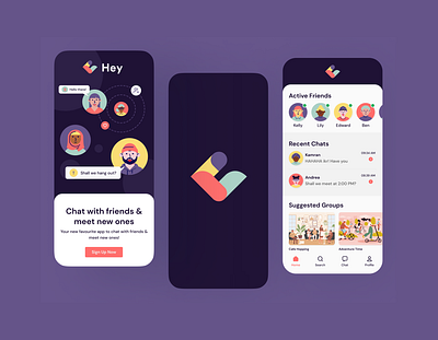 Hey Chat - Chat & Messenger App app design chat bot app design messenger app design mobile app mobile app design mobile design ui design uiux design