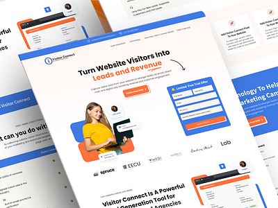 Visitor Connect – Powerful Lead Generation SaaS Landing Page business website email form landing page lead generation landing page orange blue website orange color website saas landing page