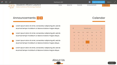 Student Affairs Council’s Website and Dashboard Design calendar dashboard ui website