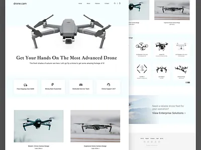 Drone Selling Landing Page Design bitmate studio camera creative drone drone camera exploration header landing page product selling top design ui design uidesign web ui design webdesign website website design website landing page website ui design