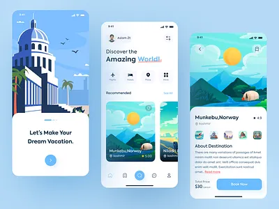 Travels and Tour Service Mobile App adventure booking app calendar destination discover mobile app design mvp planner app tourist travel travel agency travel app travel booking traveling travelling uidesign vacation vacation app
