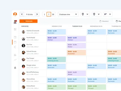 Shift Scheduling Screen - Kadromierz App app figma interaction light mode orange product product design scheduling time tracking ui ui design uidesign uiux user experience user interface ux ux design uxdesign web web app