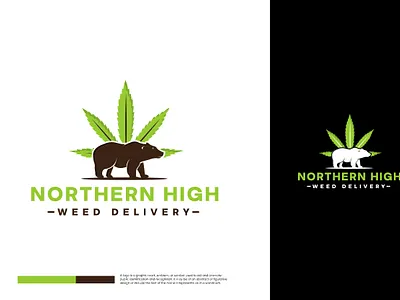 Bear with marijuana leaf logo design emblem logo