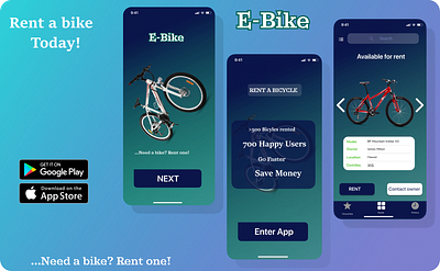 E-Bike: Online bicycle rental services app design mobile ui ux