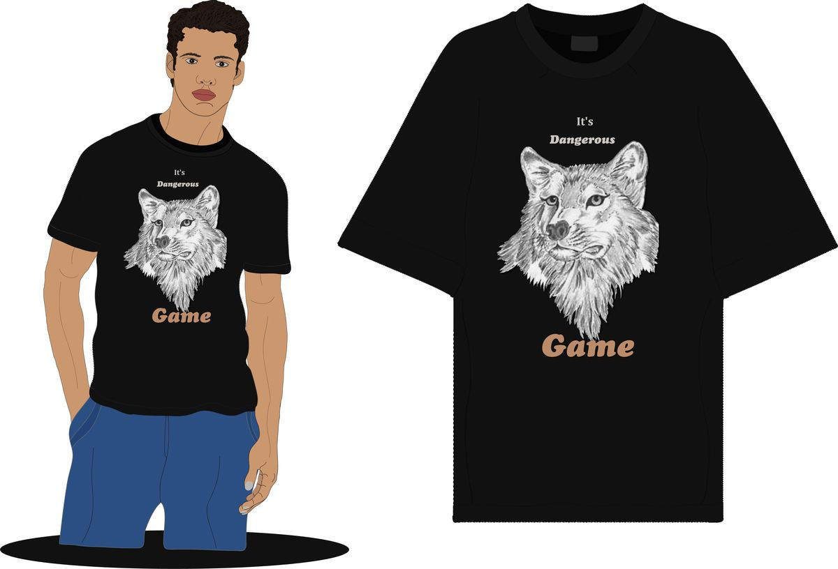 A black shirt with a fox's face and white fur back bag belt bracelet cap clothes dress earring fashion hand handbag pants ring sandals shirt shorts skirt socks tape veil wesam studio