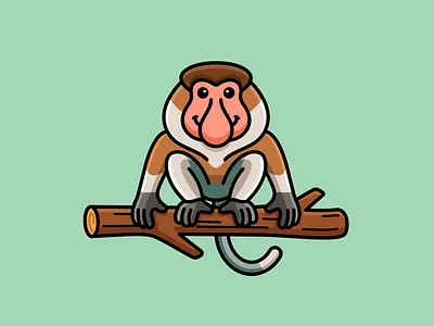 Proboscis Monkey adorable animal bold outlines cartoon character cute drawing forest illustration indonesia kalimantan long nose mascot playful proboscis monkey simple smile sticker design wildlife zoo