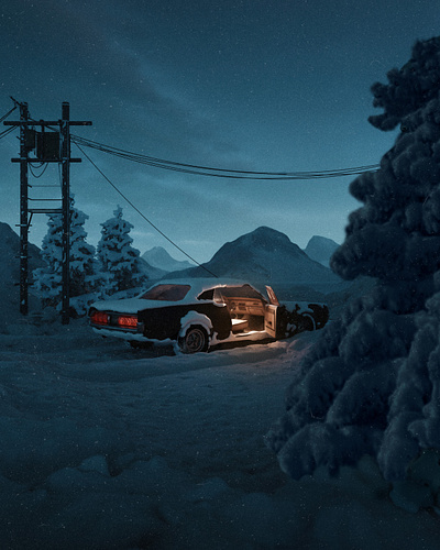 Stranded 3d car cinema cinematic city dark digital art