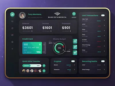 Fintech App / Dashboard / Dark Mode app bank bank app credit card crypto dark mode dashboard design finance finance app fintech graphic design interface ios money ui user interface