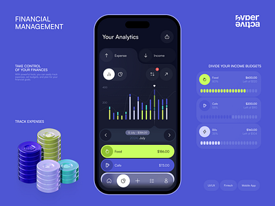 📊Mobile design for the finance management app | Hyperactive analytics app app concept app design application dark theme dashboard design finance app green hyperactive mobile mobile design product design progress bar progress indicator purple saas ui ux