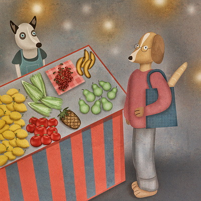 Groceries childish children books cute dog dogs fruits groceries illustration kids books kids illustration naif veggies