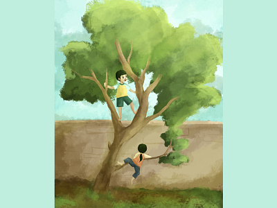 Guava tree childhood digital art drawing guava happy illustration joy