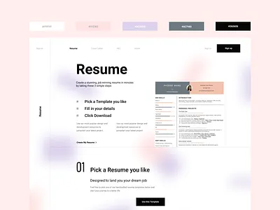 Resume Web App Landing Page design