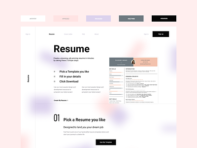 Resume Web App Landing Page design