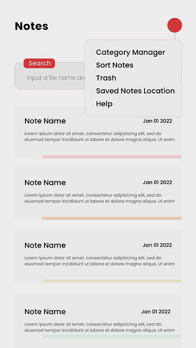 Notes App Opened Menu graphic design mobile design ui