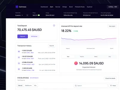 🎩 Calmness - Earn Dashboard app crypto apy blockchain crypto crypto currency crypto website cryptocurrency dapp dashboard finance fintech protocol trade app ui crypto