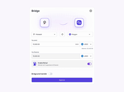 🌐 Calmness - DeFi Bridge animation blockchain bridge crypto crypto app cryptocurrency dapp eth matic polkadot polygon popup ui crypto ui design usdc
