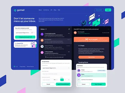 Disposable Emails App app blue dark dashboard dispose email fireart fireart studio random service ui ux