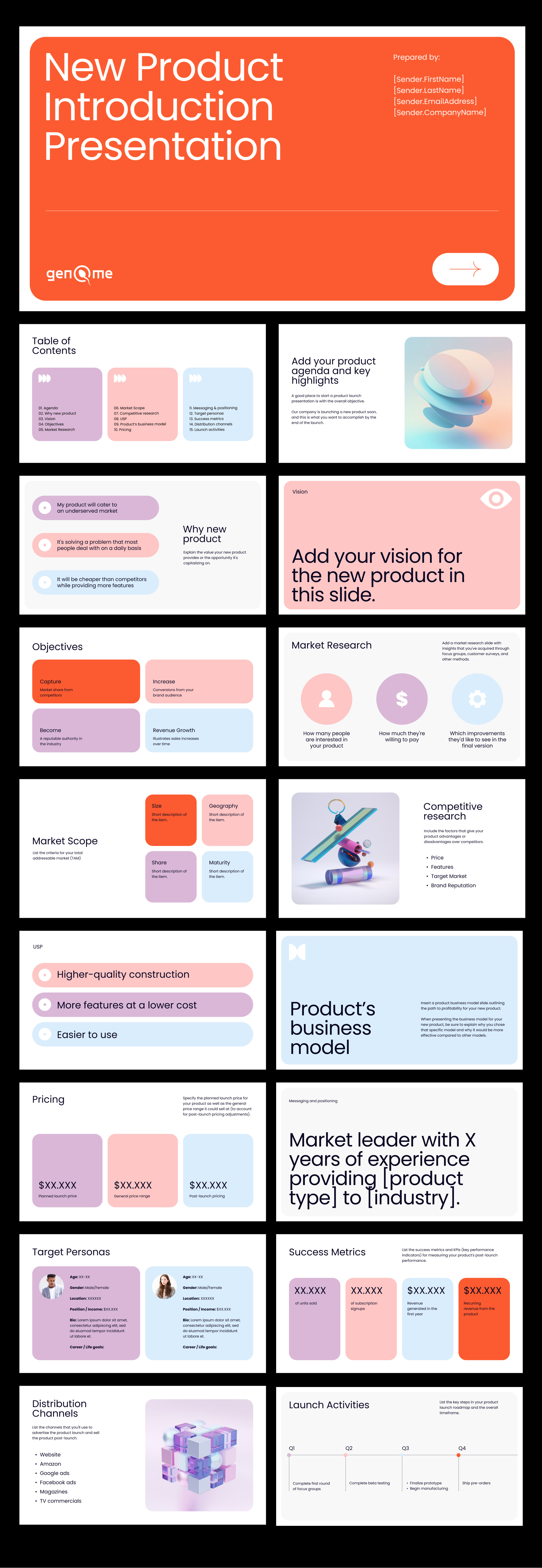 New Product Presentation clean keynote modern orange pitch deck powerpoint presentation slides trendy
