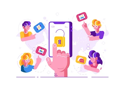 control qr code. outline x kit8 x marco business people character design flat giant hand illustration messenger people push vector worldwide