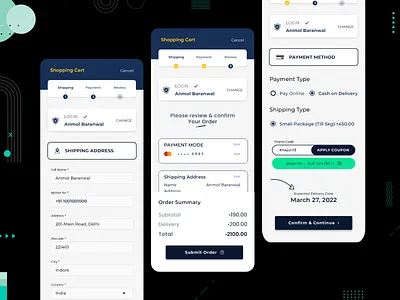 Shopping Cart Checkout branding checkout layout mobile design modern design payment review shipping shopping cart typography ui ux