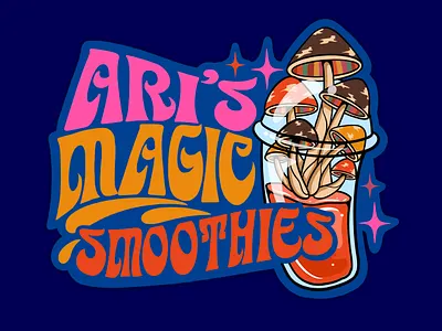 Ari's Magic Smoothies drink graffiti handdrawn lettering logo mushroom smoothies