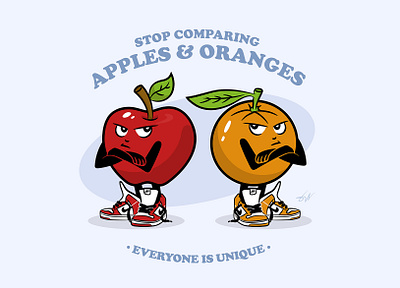 Stop comparing apples & oranges apple compare comparing connection design digitalart graphic design graphic designer humans illustration illustrator love mindset orange people person personality vector