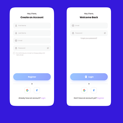 Sign up/Sign in page app design ui ux