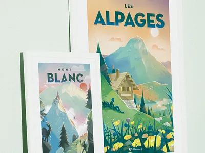 Alpages. alpages alpes alps france illustration landscape mountain nature poster vintage poster