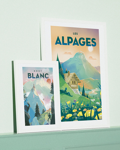 Alpages. alpages alpes alps france illustration landscape mountain nature poster vintage poster