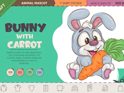 Cute Bunny with carrot. art bunny cartoon character comic design easter bunny easter clipart illustration mascot t shirt vector