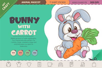 Cute Bunny with carrot. art bunny cartoon character comic design easter bunny easter clipart illustration mascot t shirt vector