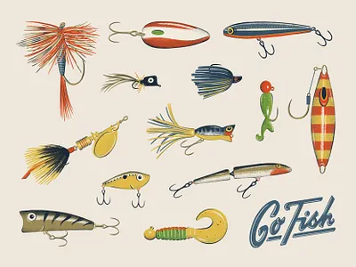 MN Lottery - "Go Fish" Scratch Game digital art drawing fish fishing fishing lures freshwater go fish illustration lake logo lottery lures midwest minneapolis minnesota nature outdoors retro twin cities vintage