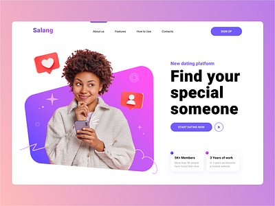 Gradient / Salang 2022 date dating platform design gradient landing page like love main screen minimalism pink purple rendezvous salang ui ux vibrant violet vivid color web design