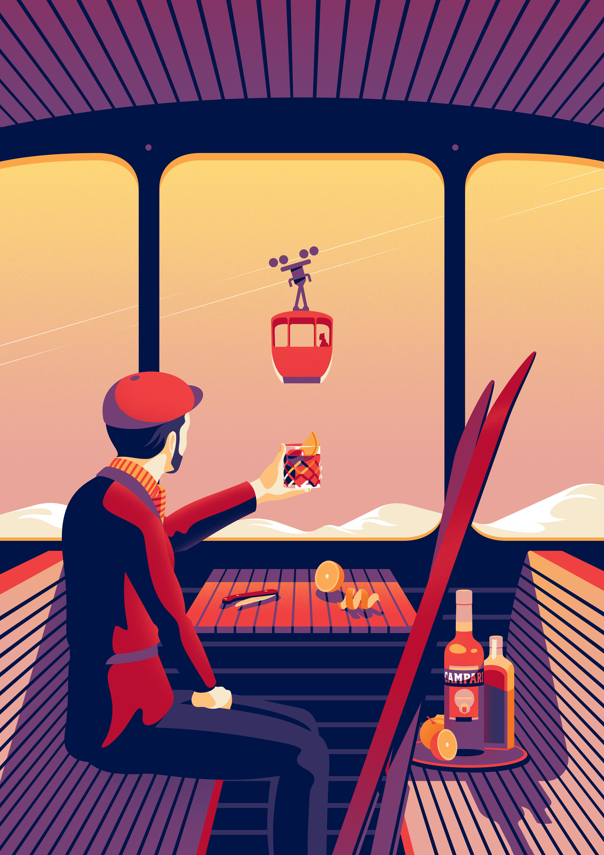 Campari – Negroni alcohol arthouse artwork campari cocktail drinks illustration jack daly negroni wes anderson