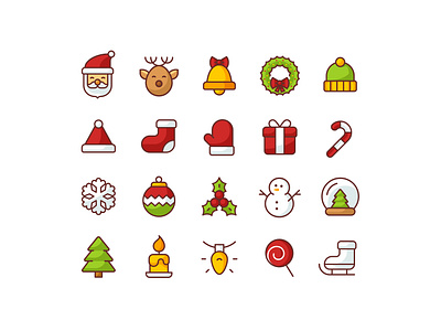 Christmas Icons bell christmas christmas tree deer flat flat design gift holidays icon icons line new year santa snowman vector wreath