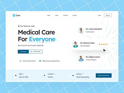 Cure: Landing Page Hero clinic design doctor health hero homepage landing landing page landing page hero medical medicine minimal ui ux web web design website