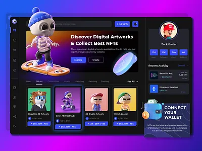 NFT Auction Marketplace User Dashboard admin admin panel analytics blockchain chart crypto wallet cryptoart design fluttertop nft nft app nft dashboard nft marketplace nft web nfts rarible ui uiux user dashboard web3