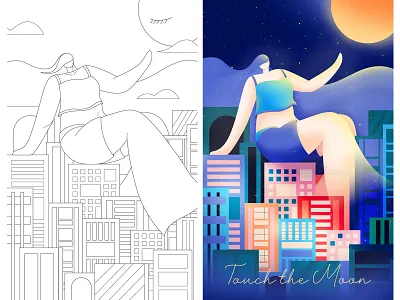 touch the moon design illustration