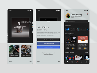 Freelance Mobile App dark mode design freelance freelancer marketplace mobile mobile app services ui ui ux ui mobile uidesign ux