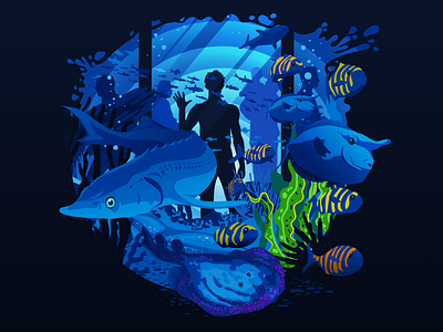 Aquarium 🐠🐟 aquarium art blue deep depth fish illustration inspire landscape madewithsketch nature negative ocean proart prokopenko school silhouette swordfish undersea underwater