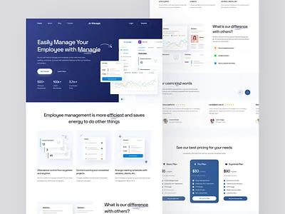 Managie - SaaS Landing Page 💼 analytics app chart dashboard dashboard design design employee hr human resource landing page management minimal saas saas landing page ui ux web