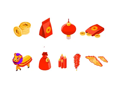 Chinese New Year Isometric Icons chinese chinese new year design graphic design graphics icons illustration isometric minimalism vector