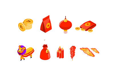 Chinese New Year Isometric Icons chinese chinese new year design graphic design graphics icons illustration isometric minimalism vector